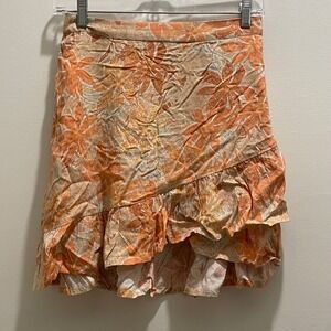 Roxy Womens Orange Tropical Floral Ruffle Asymmetrical Mini Skirt Size Small